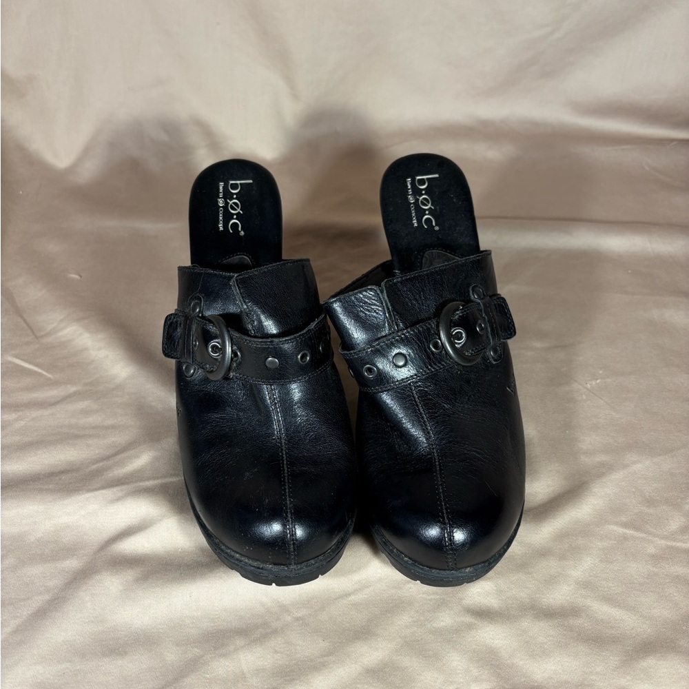 Women’s BOC Born Concept Cogs mules Slip Ons Black With Buckle heels size 10